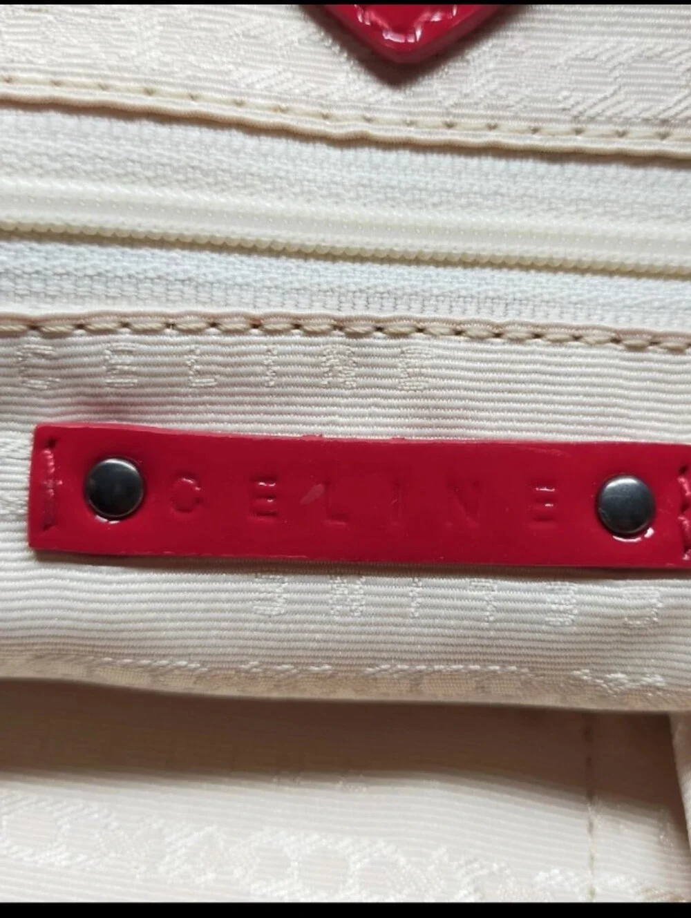 Celine Red Patent Leather Tote Bag With Padlock